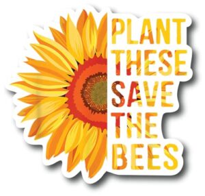 plant these save the bees honeybee 5 inch waterproof sticker décor garden honeycomb bumble dandelion queen honey yard spring summer butterfly wildflower honeybee pollinator indoor outdoor rock cs1458-2pk