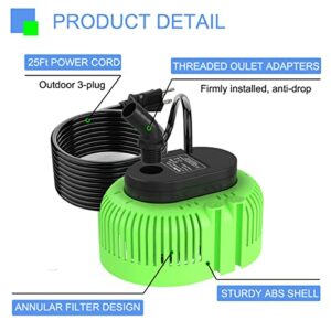 Above Ground Pool Cover Pump, 800GPH Submersible Water Pump for Pool Draining, Small Sump Pump Swimming Water Removal Dry Burning Protection with 25ft Power Cord