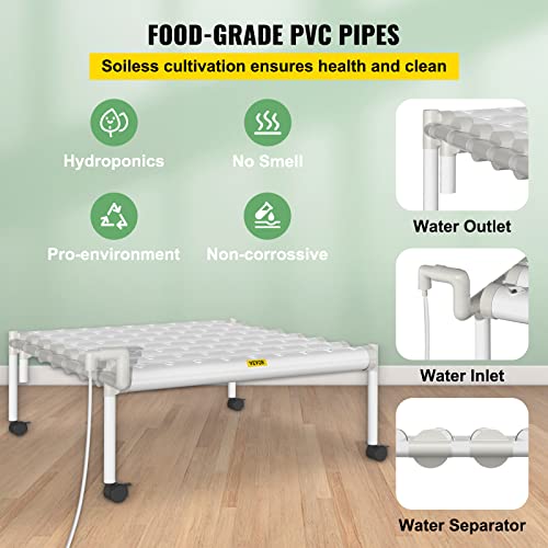 VEVOR Hydroponics Growing System, 72 Sites 8 Food-Grade PVC-U Pipes, 1 Layer Indoor Planting Kit with Water Pump, Timer, Nest Basket, Sponge for Fruits, Vegetables, Herb, White