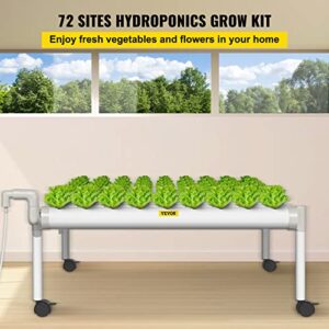 VEVOR Hydroponics Growing System, 72 Sites 8 Food-Grade PVC-U Pipes, 1 Layer Indoor Planting Kit with Water Pump, Timer, Nest Basket, Sponge for Fruits, Vegetables, Herb, White