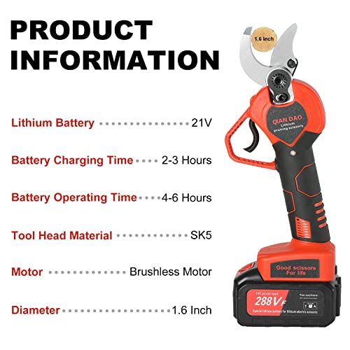 WBLLGG Electric Pruning Shears with Brushless Motor, 2 Pack Backup 4000 mAh Rechargeable Battery, Professional Electric Scissors for Cutting Branches, 4-6 Working Hours, Max Cutting Diameter 1.6 Inch