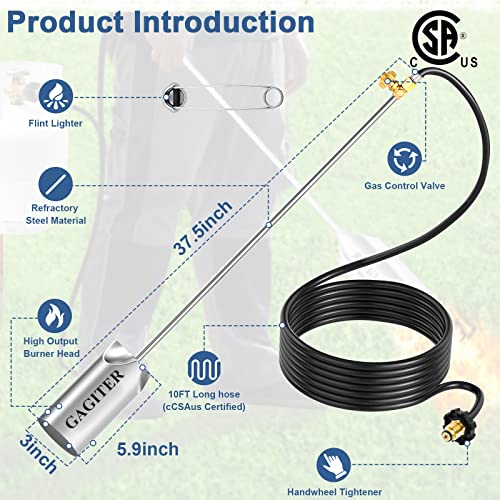 Propane Torch Weed Burner Kit, Blow Torch High Output 1,000,000 BTU, Heavy Duty Flamethrower with 10FT Hose Hose and Handwheel for Flame Weeding,Roof Asphalt,Ice Snow,Road Marking,Charcoal