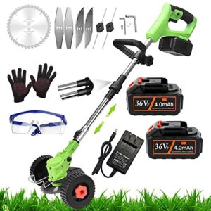 electric weed wacker cordless, electric weed eater battery powered 36v 4.0ah retractable grass trimmer edger lawn tool, lightweight brush cutter