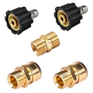 yamatic pressure washer adapter set quick connect kit, m22-14mm to 3/8″ quick connectors, 5000 psi pressure couplers fittings for a pressure washer, hose, and gun – 5 pcs