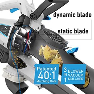 3 in 1 Cordless Leaf Blower Vacuum and Mulcher, 40V Handheld Battery Garden Blower/Vacuum and Shredder with 12L Collection Bag, Wheeled, 35:1 Shredding Ratio, Battery & Charger Included