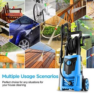 Suyncll Electric Pressure Washer 1500W Power Washer Electric Powered Pressure Washer Machine with 4 Nozzles for Cleaning Patio, Cars, Driveways, Fences, Garden(Blue)