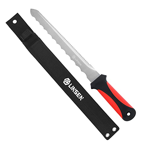 Linsen-outdoors Stainless Steel Garden Knife with 11 Inches Blade, Double Side Utility Sod Cutter Lawn Repair Garden Knife with Nylon Sheath, Red