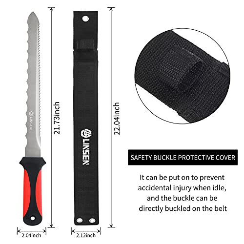 Linsen-outdoors Stainless Steel Garden Knife with 11 Inches Blade, Double Side Utility Sod Cutter Lawn Repair Garden Knife with Nylon Sheath, Red