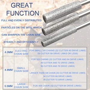 JONMON Burr Grinding Stone File - 6Pcs 3mm Shank 5/32" 3/16" 7/32" Diamond Chainsaw Sharpener Rotary Bit Set Polishing Sharpening Garden Tool for Lawn Mower Chainsaw Parts Garden,120-150 Grit