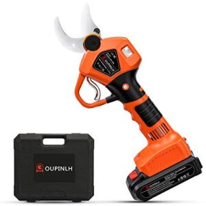 oupinlh electric pruning shears with 2pcs 21v lithium battery 2000mah,1.2inch(30mm) cutting diameter cordless battery powered pruner with lcd display for garden branch,6-8 working hours