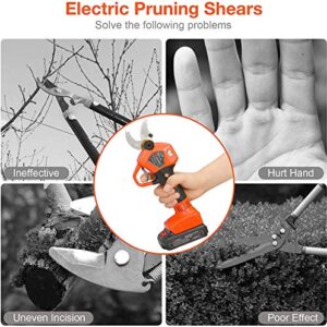 OUPINLH Electric Pruning Shears with 2PCS 21V Lithium Battery 2000mAh,1.2Inch(30mm) Cutting Diameter Cordless Battery Powered Pruner with LCD Display for Garden Branch,6-8 Working Hours