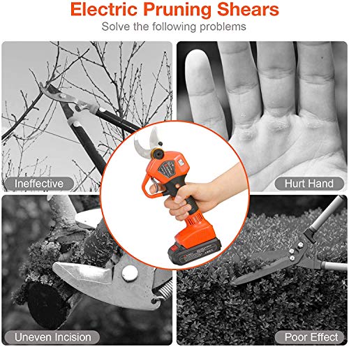 OUPINLH Electric Pruning Shears with 2PCS 21V Lithium Battery 2000mAh,1.2Inch(30mm) Cutting Diameter Cordless Battery Powered Pruner with LCD Display for Garden Branch,6-8 Working Hours