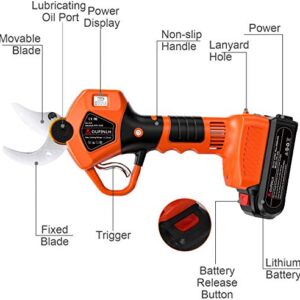 OUPINLH Electric Pruning Shears with 2PCS 21V Lithium Battery 2000mAh,1.2Inch(30mm) Cutting Diameter Cordless Battery Powered Pruner with LCD Display for Garden Branch,6-8 Working Hours