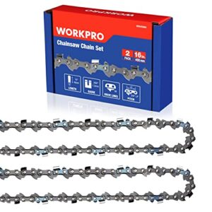 workpro 2-pack chainsaw chain for 16-inch bar, 3/8″pitch, 56 drive links wood cutting saw chain for chainsaw parts fits craftsman, poulan, echo, dewalt