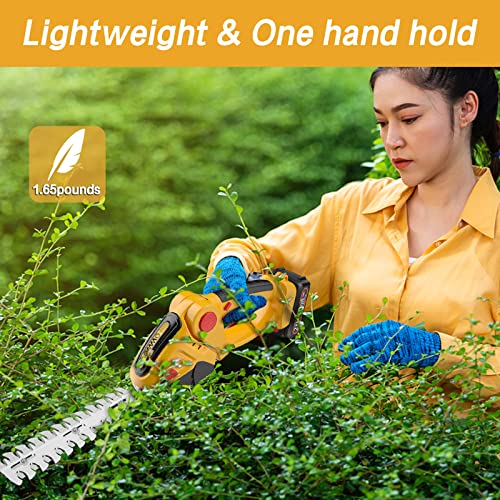 OMMO Hedge Trimmer Cordless 21V, 2-in 1 Handheld Shrub Trimmer, Electric Bush Trimmer for Garden &Lawn Pruning, Rechargeable Lithium Battery