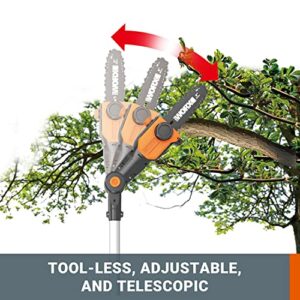 WORX 20V Cordless 8" Pole Chain Saw with Hedge Trimmer Attachment WG908 Garden Combo, 1 * 2.0Ah Battery & Charger Included