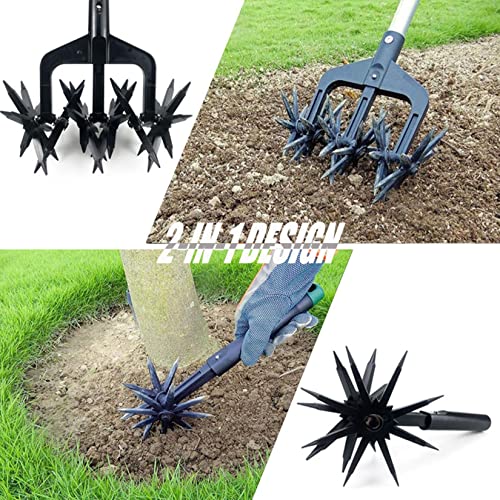 Kakasi Grass Loose Soil waresGardening Rotary Tiller,Manual Cultivator,Hand-Held Garden Cultivator with Detachable Tines, Reseeding Grass Or Terra Mixing(Without Pole) Tooling Tools