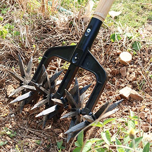 Kakasi Grass Loose Soil waresGardening Rotary Tiller,Manual Cultivator,Hand-Held Garden Cultivator with Detachable Tines, Reseeding Grass Or Terra Mixing(Without Pole) Tooling Tools