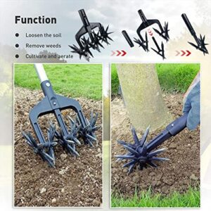 Kakasi Grass Loose Soil waresGardening Rotary Tiller,Manual Cultivator,Hand-Held Garden Cultivator with Detachable Tines, Reseeding Grass Or Terra Mixing(Without Pole) Tooling Tools