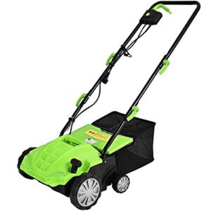goplus 2-in-1 lawn mowers 13-inch lawn dethatcher 12 amp, 3 level depth adjustable weeder w/ 40l collection bag & 2 removable blades, corded electric scarifier for garden & yard