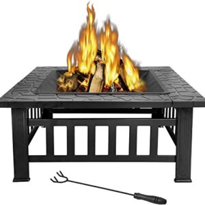 Fire Bowl Frame 32" Square Metal Grate Grill Mesh Lid Rain Cover Outdoor Heating Pits Fireplaces Patio Lawn Garden Cooling Stove Burning Backyard BBQ Barbecue Airflow Family Friend Camping Picnic