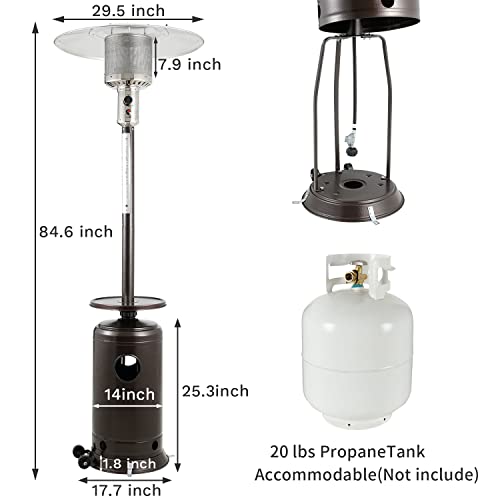 Erinnyees Propane Patio Heater, 47000 BTU Outdoor Propane Heater with Drink Shelf Tabletop - Auto Shut Off Tilt Valve - Simple Ignition System and Wheels, Gas Heater for Patio and Garden…