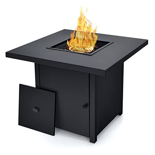 Giantex 32-Inch Propane Fire Pit Table, 40000 BTU Square Gas Firepit Table with Lid, Fire Glass and Adjustable Flame, CSA Approved, 2-in-1 Outdoor Steel Fire Table for Patio Deck Backyard Yard Garden