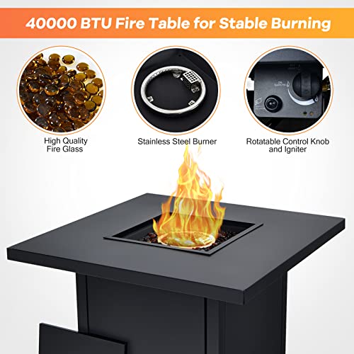 Giantex 32-Inch Propane Fire Pit Table, 40000 BTU Square Gas Firepit Table with Lid, Fire Glass and Adjustable Flame, CSA Approved, 2-in-1 Outdoor Steel Fire Table for Patio Deck Backyard Yard Garden