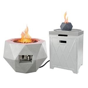 kante 25″ concrete propane fire pit table with assemble tank cover, 50,000 btu geometric tray style lid for outside patio garden,comes tabletop pit, lava rock light gray (a-gf002-81904-sw01)