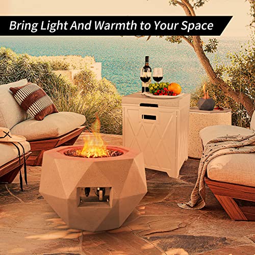 Kante 25" Concrete Propane Fire Pit Table with Assemble Tank Cover, 50,000 BTU Geometric Tray Style Lid for Outside Patio Garden,Comes Tabletop Pit, Lava Rock Light Gray (A-GF002-81904-SW01)
