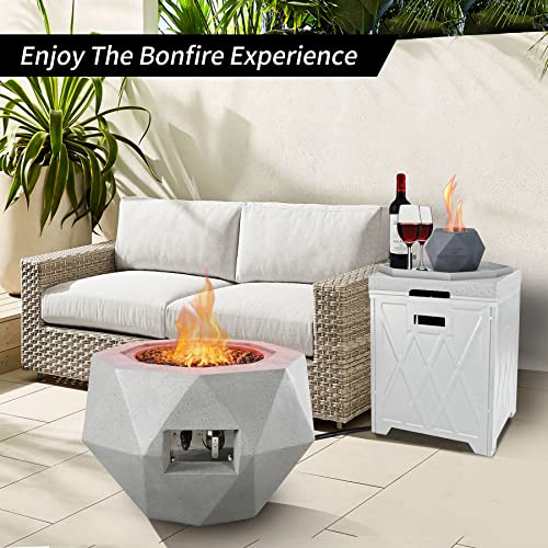 Kante 25" Concrete Propane Fire Pit Table with Assemble Tank Cover, 50,000 BTU Geometric Tray Style Lid for Outside Patio Garden,Comes Tabletop Pit, Lava Rock Light Gray (A-GF002-81904-SW01)