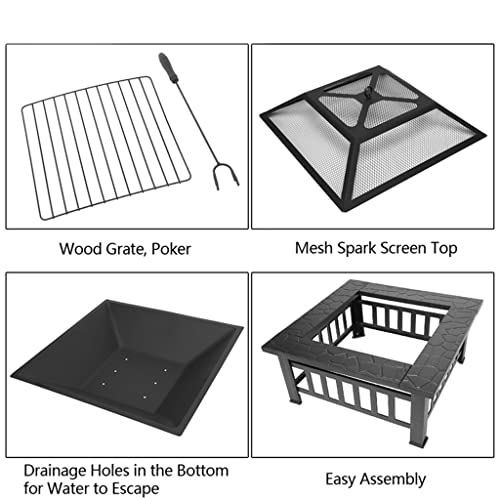 LDCHNH 32 Inch Brazier Outdoor Camping Stove Garden Portable Courtyard Metal Fire Pits Bowl with Accessories BBQ Grills