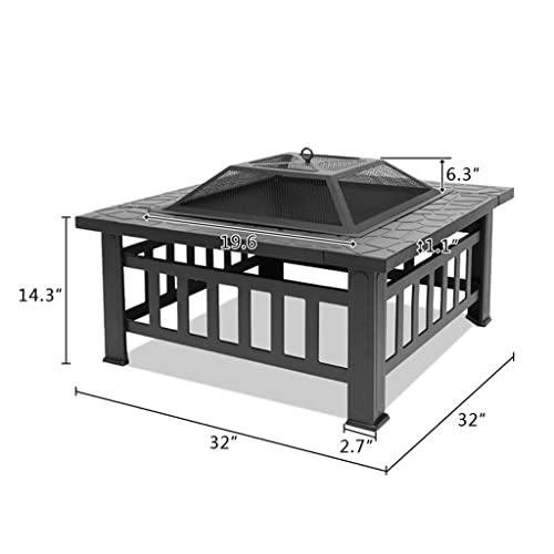 LDCHNH 32 Inch Brazier Outdoor Camping Stove Garden Portable Courtyard Metal Fire Pits Bowl with Accessories BBQ Grills