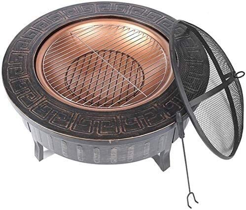 LEAYAN Garden Fire Pit Large Bonfire Wood Burning Patio Coal Grill Firepit for Grill Charcoal Grill with Spark Screen Poker with Cover BBQ Cooking for Camping Backyard Portable Grill Barbecue Rack