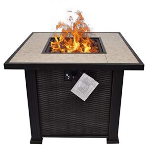 summerville 30″ propane gas fire pit table with cover 50,000 btu square fire bowl steel,intellective control outdoor fire table for balcony/garden/patio/courtyard