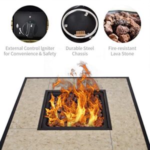 Summerville 30" Propane Gas Fire Pit Table with Cover 50,000 BTU Square Fire Bowl Steel,Intellective Control Outdoor Fire Table for Balcony/Garden/Patio/Courtyard