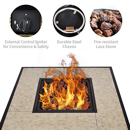 Summerville 30" Propane Gas Fire Pit Table with Cover 50,000 BTU Square Fire Bowl Steel,Intellective Control Outdoor Fire Table for Balcony/Garden/Patio/Courtyard