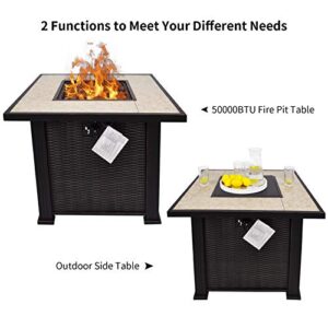 Summerville 30" Propane Gas Fire Pit Table with Cover 50,000 BTU Square Fire Bowl Steel,Intellective Control Outdoor Fire Table for Balcony/Garden/Patio/Courtyard