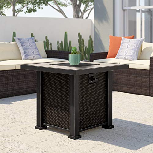 Summerville 30" Propane Gas Fire Pit Table with Cover 50,000 BTU Square Fire Bowl Steel,Intellective Control Outdoor Fire Table for Balcony/Garden/Patio/Courtyard