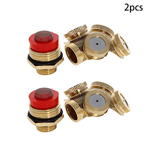 Jutagoss Misting Spray Nozzle, 1/2BSPF Brass 4 Holes Garden Sprinklers Irrigation Connector Fitting with Filter Mesh 2Pcs