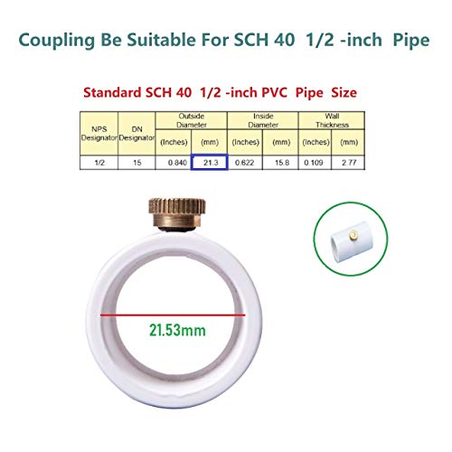 RUITN 1/2 Inch PVC Coupling with Brass Mist Nozzle For Misting Cooling System (Pack of 20)