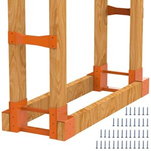 firewood log storage rack bracket kit with screws steel fireplace wood storage holder outdoor indoor – adjustable to any length, rust proof, heavy duty (2 brackets kits and 2 connectors)