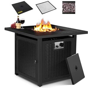 athlike 30″ gas fire pit table, 50,000 btu propane square fire bowl, outdoor fireplace w/ anti-fire mesh, csa certification, auto-ignition, lava rock, for garden/patio/courtyard/balcony