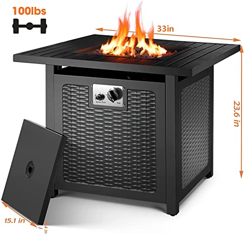 AthLike 30" Gas Fire Pit Table, 50,000 BTU Propane Square Fire Bowl, Outdoor Fireplace W/ Anti-fire Mesh, CSA Certification, Auto-Ignition, Lava Rock, for Garden/Patio/Courtyard/Balcony