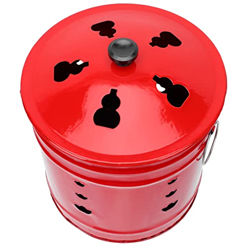 YARDWE Burn Barrel Incinerator Cage Fire Pit Enamel Garden Fire Cage Yuanbao Shaped Joss Paper Burner Bucket for Garden Paper Leaf Trash Wood Backyard Bonfire Red