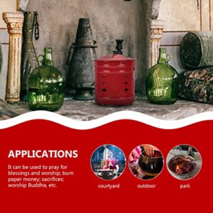 YARDWE Burn Barrel Incinerator Cage Fire Pit Enamel Garden Fire Cage Yuanbao Shaped Joss Paper Burner Bucket for Garden Paper Leaf Trash Wood Backyard Bonfire Red