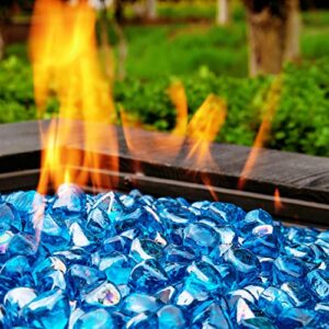 chilli cosmos fire glass diamond 1 inch fire pit glass rocks for propane or gas fire pit （10 pounds margarita azura blue ） gift package