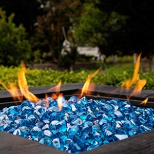 Chilli Cosmos Fire Glass Diamond 1 Inch Fire Pit Glass Rocks for Propane or Gas Fire Pit （10 Pounds Margarita Azura Blue ） Gift Package