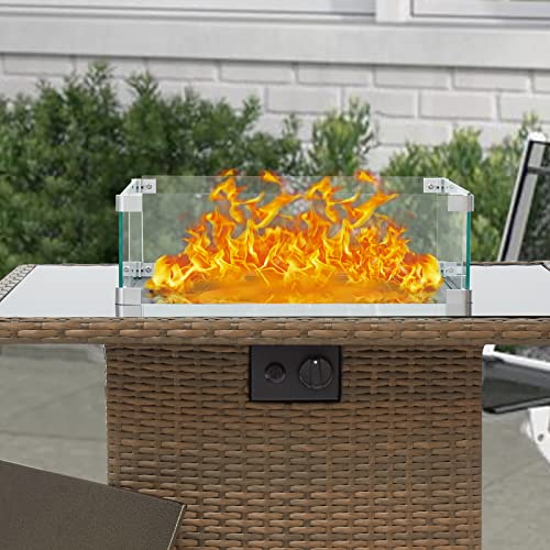 Kinsuite 14.5 Inch Fire Pit - Glass Wind Guard for Square or Rectangular Fire Table, Tempered Glass Flame Guard,Fire Table windscreen for Outdoor, Garden, Patio, Backyard