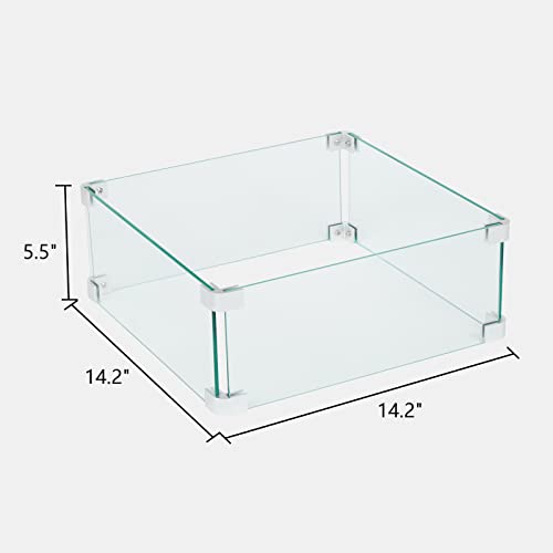 Kinsuite 14.5 Inch Fire Pit - Glass Wind Guard for Square or Rectangular Fire Table, Tempered Glass Flame Guard,Fire Table windscreen for Outdoor, Garden, Patio, Backyard